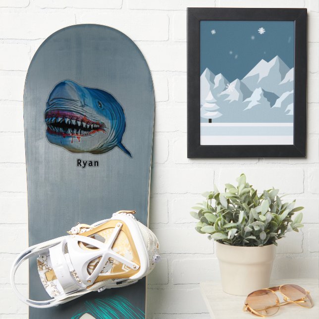 Adesivo Blue Shark Terror Ocean Marine Animal Cartoon Name (Prancha de snowboard)