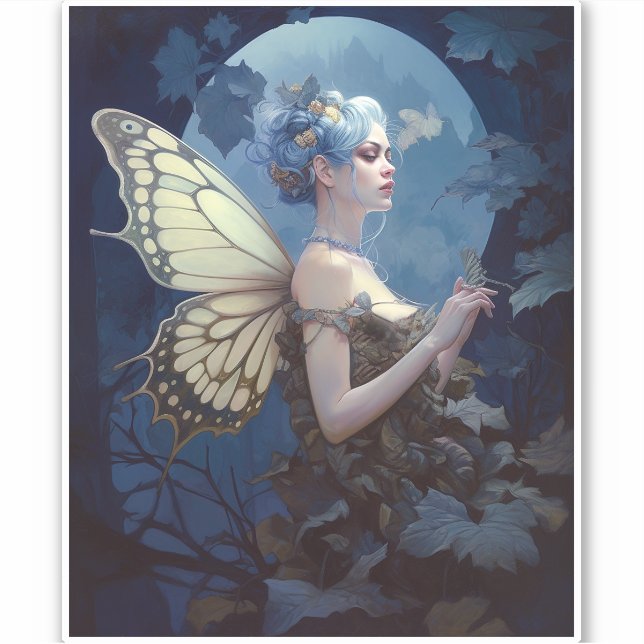 Adesivo Blue Woodland Fairy Fantasy Art (Frente)