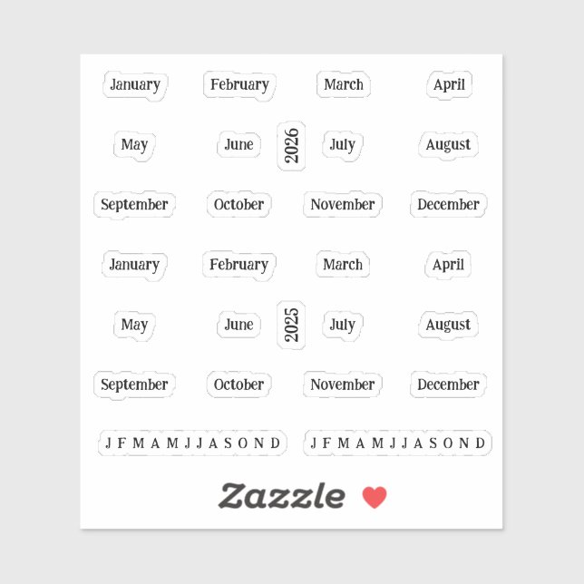 Adesivo Blurbs. Meses Do Ano 2025 2026 - Transparente (Folha)