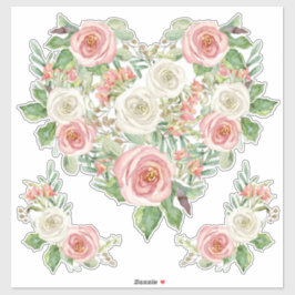 Adesivo Blush n White Rose Watercolor Floral Heart Design