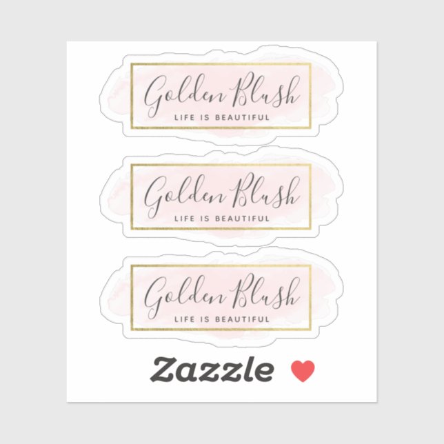 Adesivo Blush Rosa Aquarela & Dourado Moderno Logotipo de  (Folha)