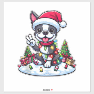 Adesivo Boas-Mãos Boston Terrier Natal Luzes Mulheres