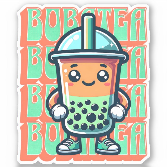 Adesivo Boba Bubble Tea Kawaii Cute Cartoon (Frente)