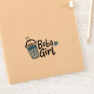 Adesivo Boba Girl Bubble Tea Lover Blue Black Heart