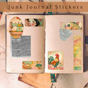 Adesivo Boho Antigo Jornal Sucata Rosa Aquarela
