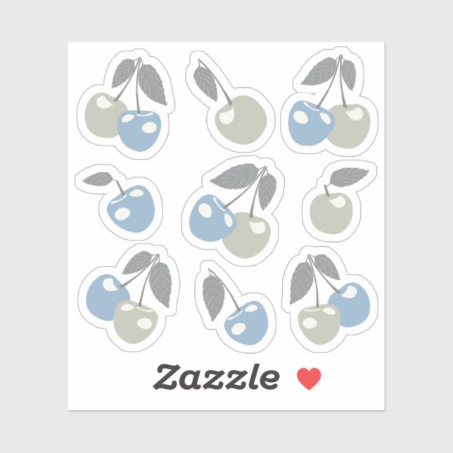 Adesivo Boho Beach Cherries - sage blue cute cherry fruit. (Folha)