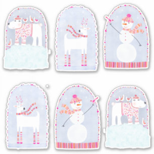 Adesivo Boho Christmas Winter Veer Bear and Snowman