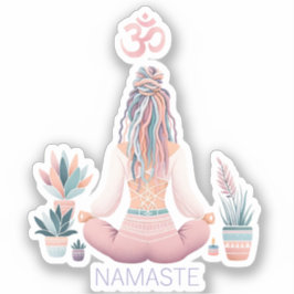 Adesivo Boho Design- Frau mit Dreadlocks- Meditation- OM