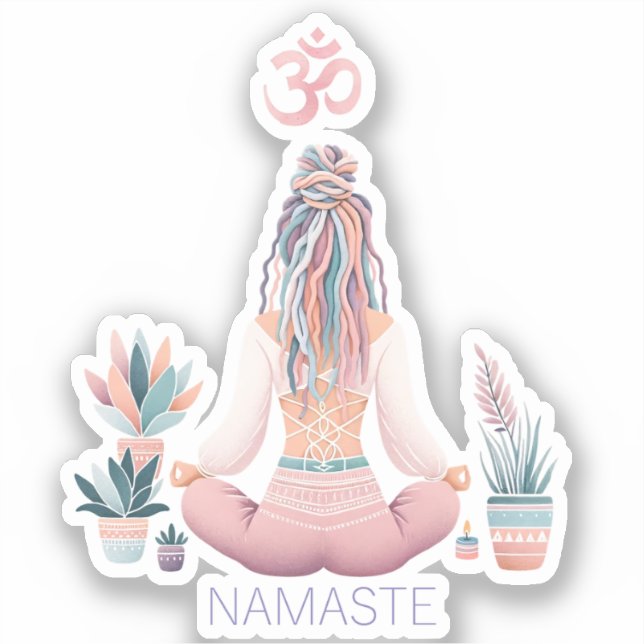 Adesivo Boho Design- Frau mit Dreadlocks- Meditation- OM (Frente)
