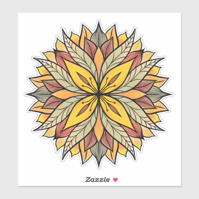 Adesivo Boho Floral Mandala Colorida (Folha)