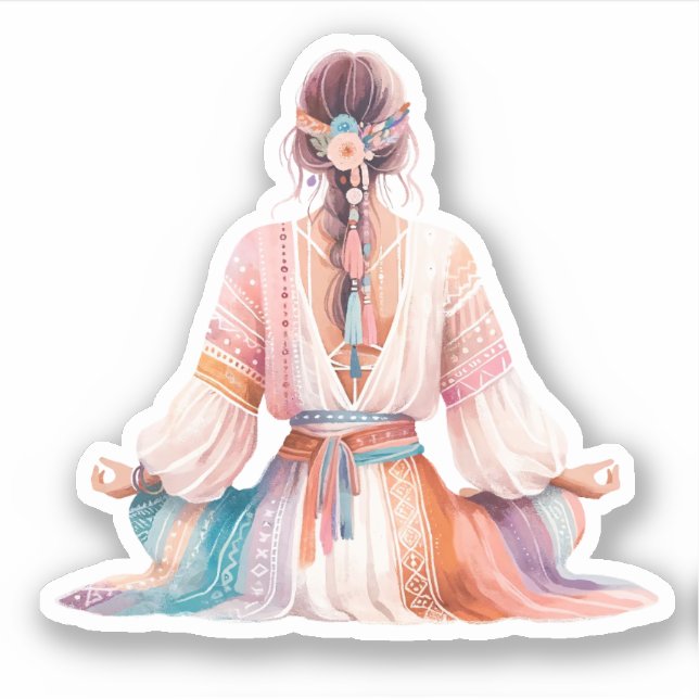 Adesivo Boho Frau- Illustration- Meditation (Frente)