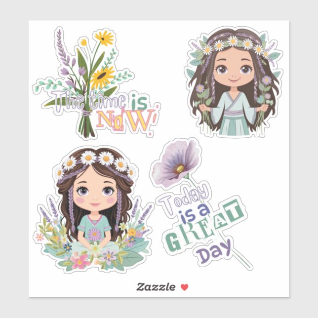 Adesivo Boho Girls with Daisies Custom-Cut Vinyl Sticker (Folha)