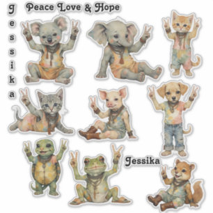 Adesivo Boho Hippie Peace Baby Animais Personalizam