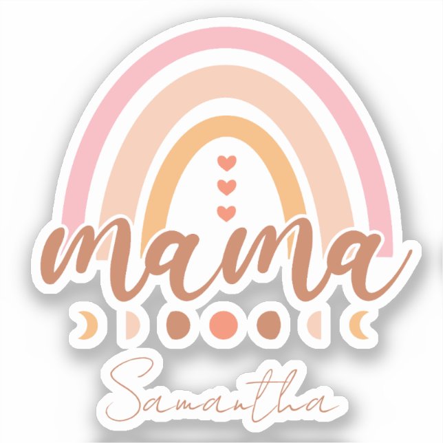 Adesivo Boho Rainbow Mama com Fases da Lua (Frente)