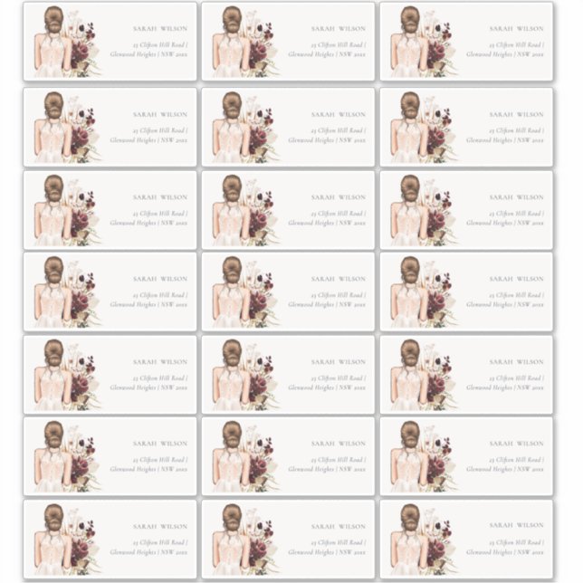 Adesivo Boho White Wedding Gown Bride Endereço de Convidad (Frente)