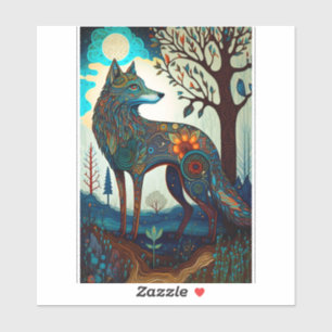 Adesivo Boho Wolf Surreal Willife Art Sticker