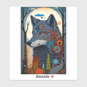 Adesivo Boho Wolf Surreal Willife Art Sticker