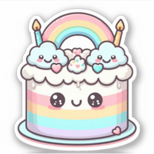 Adesivo bolo adorável de aniversário kawaii