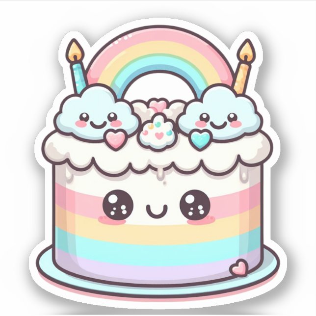 Adesivo bolo adorável de aniversário kawaii (Frente)