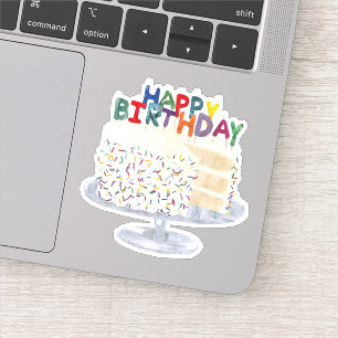 Adesivo Bolo Branco com aspersão e velas de confete