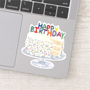 Adesivo Bolo Branco com aspersores e velas de confete