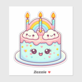 Adesivo bolo de aniversário bonito com arco-íris