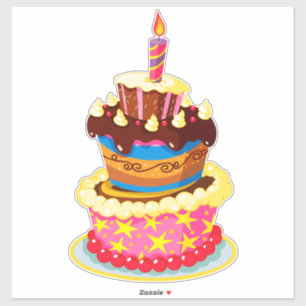 Adesivo Bolo De Aniversário Colorido Com Vela