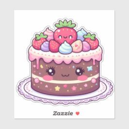 Adesivo bolo de aniversário de chocolate kawaii