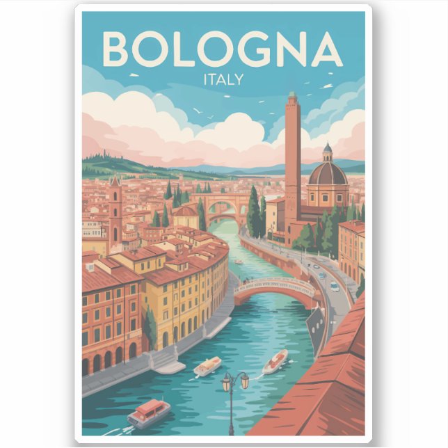Adesivo Bologna Italy Illustration Travel Art Vintage (Frente)