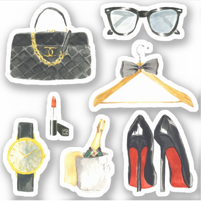 Adesivo Bolsa Feminina Elegante Salto Alto Lápis Labial Pl (Frente)