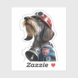Adesivo Bombeiro Comandante de Cabelo Frio Cão de Dachshun
