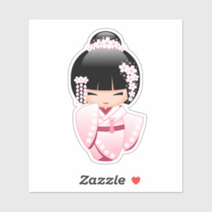 Adesivo Boneca branca de Kokeshi do quimono - menina de