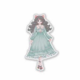 Adesivo Boneca de Menina Anime Pastel Fofo Estética em Vin