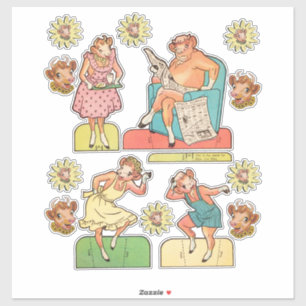Adesivo Boneca de papel da família Touro de Vintage