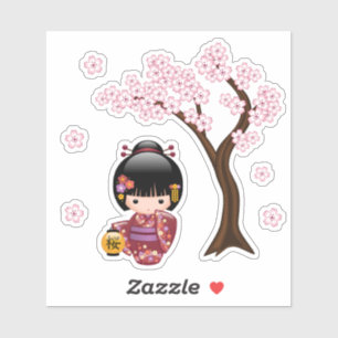 Adesivo Boneca de Sakura Kokeshi - menina de gueixa bonito
