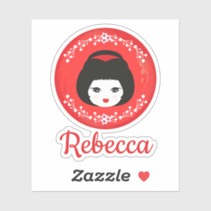 Adesivo Boneca japonesa da menina no design vermelho