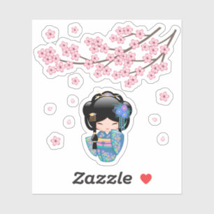 Adesivo Boneca Keiko Kokeshi - Garota Geisha Japonesa Boni