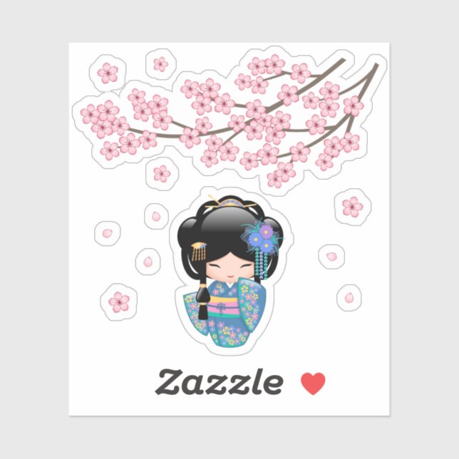 Adesivo Boneca Keiko Kokeshi - Garota Geisha Japonesa Boni (Folha)