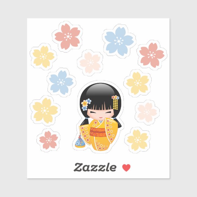 Adesivo Boneca Summer Kokeshi - Menina Kimono Geisha (Folha)