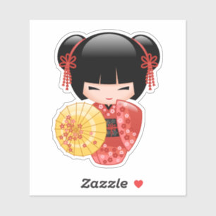 Adesivo Boneca vermelha de Sakura Kokeshi - gueixa