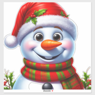 Adesivo Boneco de Neve Alegre Com Chapéu de Papai Noel