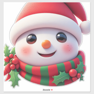 Adesivo Boneco de Neve Alegre Com Chapéu de Papai Noel