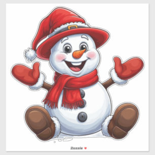 Adesivo Boneco de Neve Alegre Vestido de Vermelho Com Chap