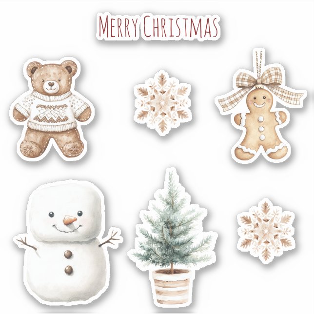 Adesivo Boneco de Neve de Natal Fofo de Hortelã (Frente)