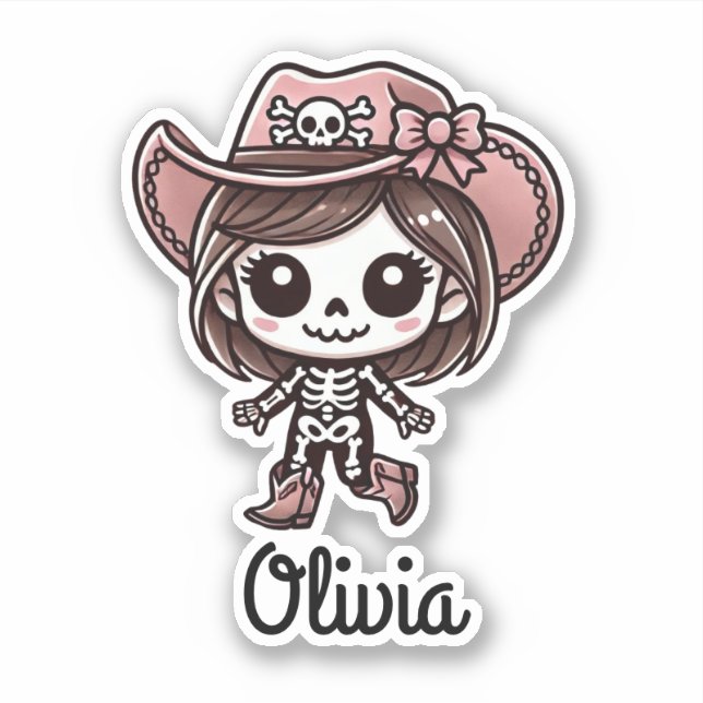 Adesivo Bonita, Esqueleto De Cowgirl, Nome Personalizado,  (Frente)