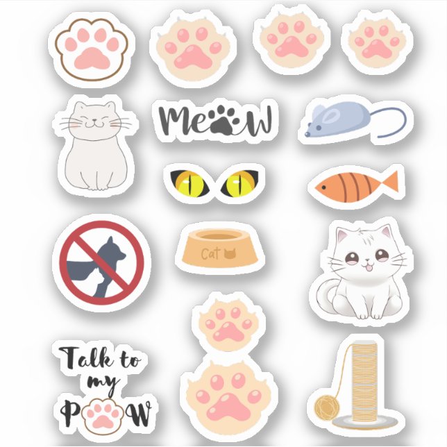 Adesivo Bonito, adorável, rosa Gato Gato Gato PawPrint (Frente)