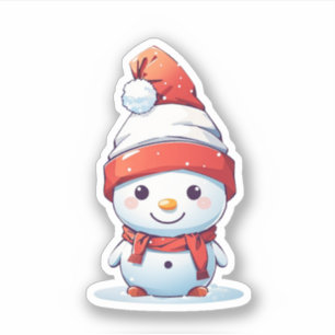 Adesivo Bonito boneco de neve Vestindo chapéu de Natal