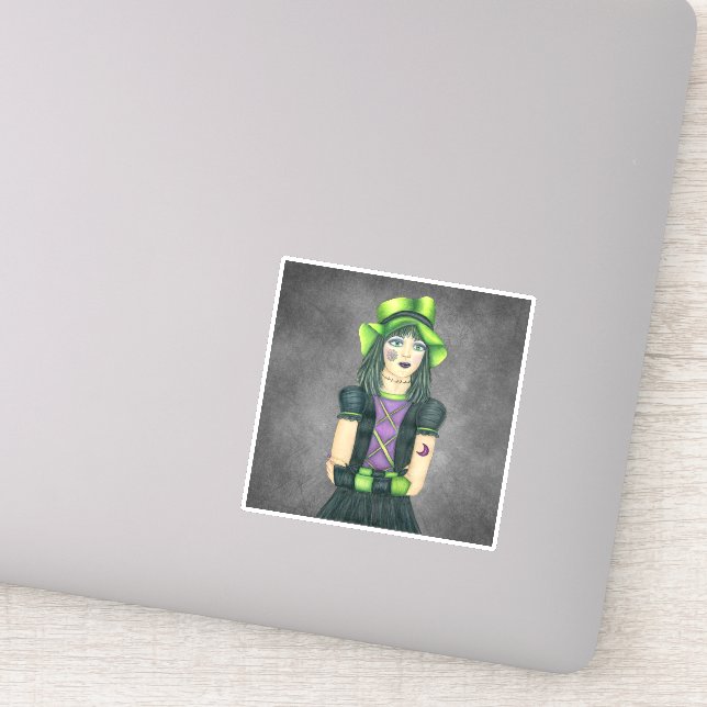 Adesivo Bonito Cinza de tatuagem de chapéus verdes de Hall (Detalhe)