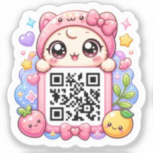 Bonito Código QR Rosa Kawaii Personagem Floral Pas