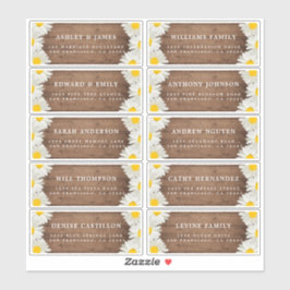 Adesivo Bonito Daisies Rustic Wood Guest Labels